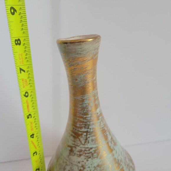 Stangl Vintage Gold & Mint Green Ceramic Vase Handcrafted  8.5" Tall - Picture 6 of 6